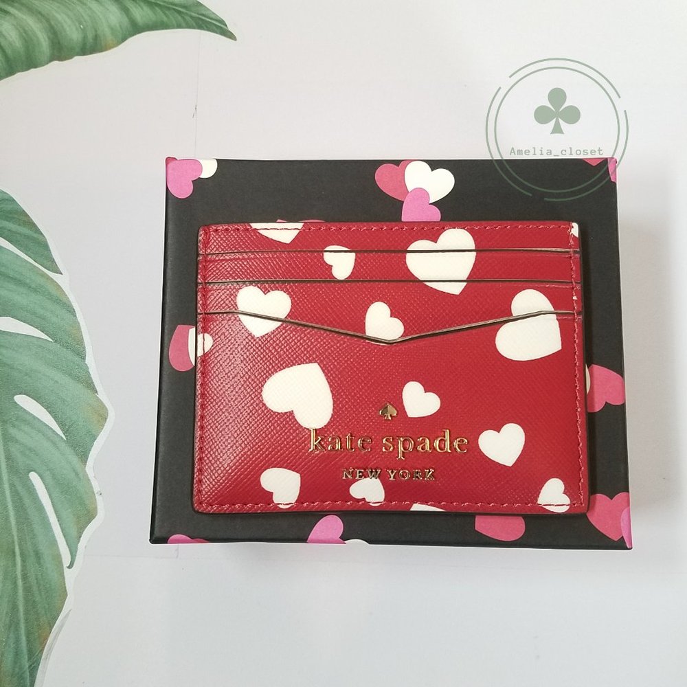 MAKE AN OFFER Kate Spade staci heart pop printed boxed small card holder red
